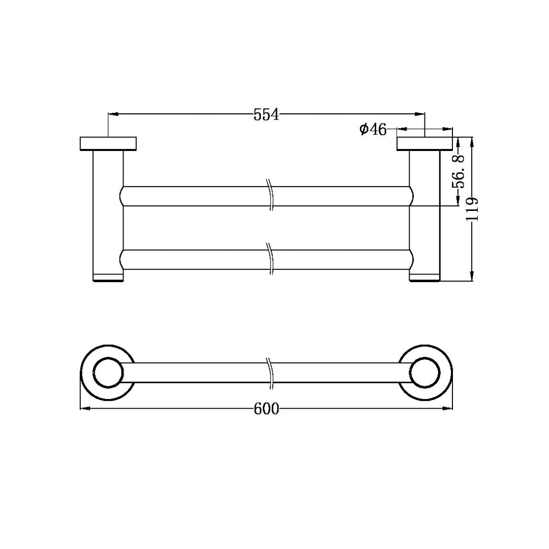 Nero Classic/Dolce Double Towel Rail 600mm Brushed Nickel