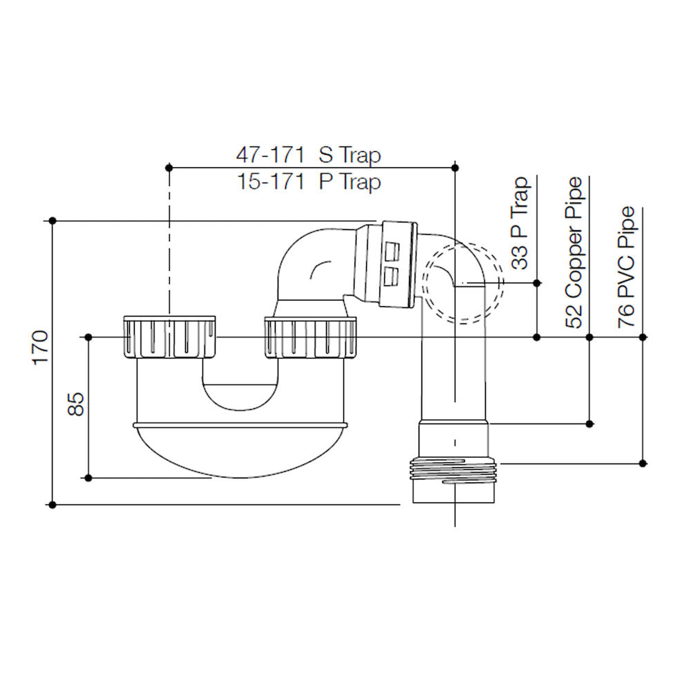 Caroma 40MM SHORT INLET COMBI S&P TRAP