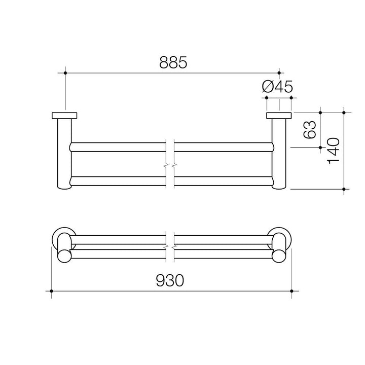 Caroma Cosmo Metal Double Towel Rail 930mm