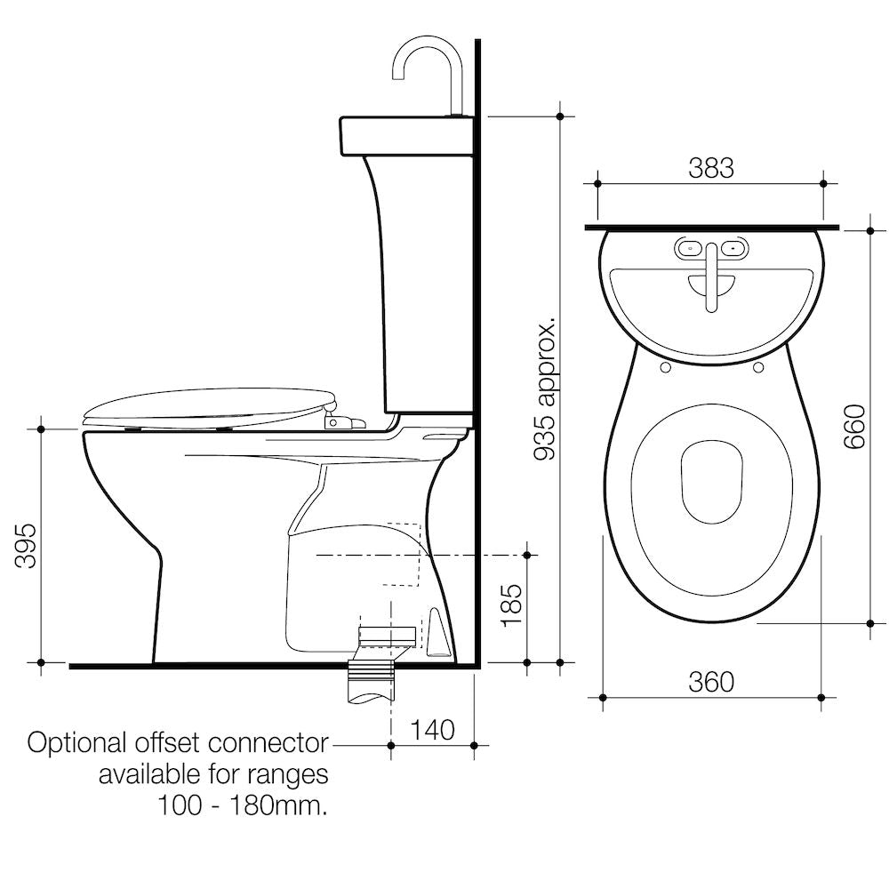 Caroma Profile 5 Deluxe Integrated Hand Basin Close Coupled Bottom Inlet S Trap SC Suite
