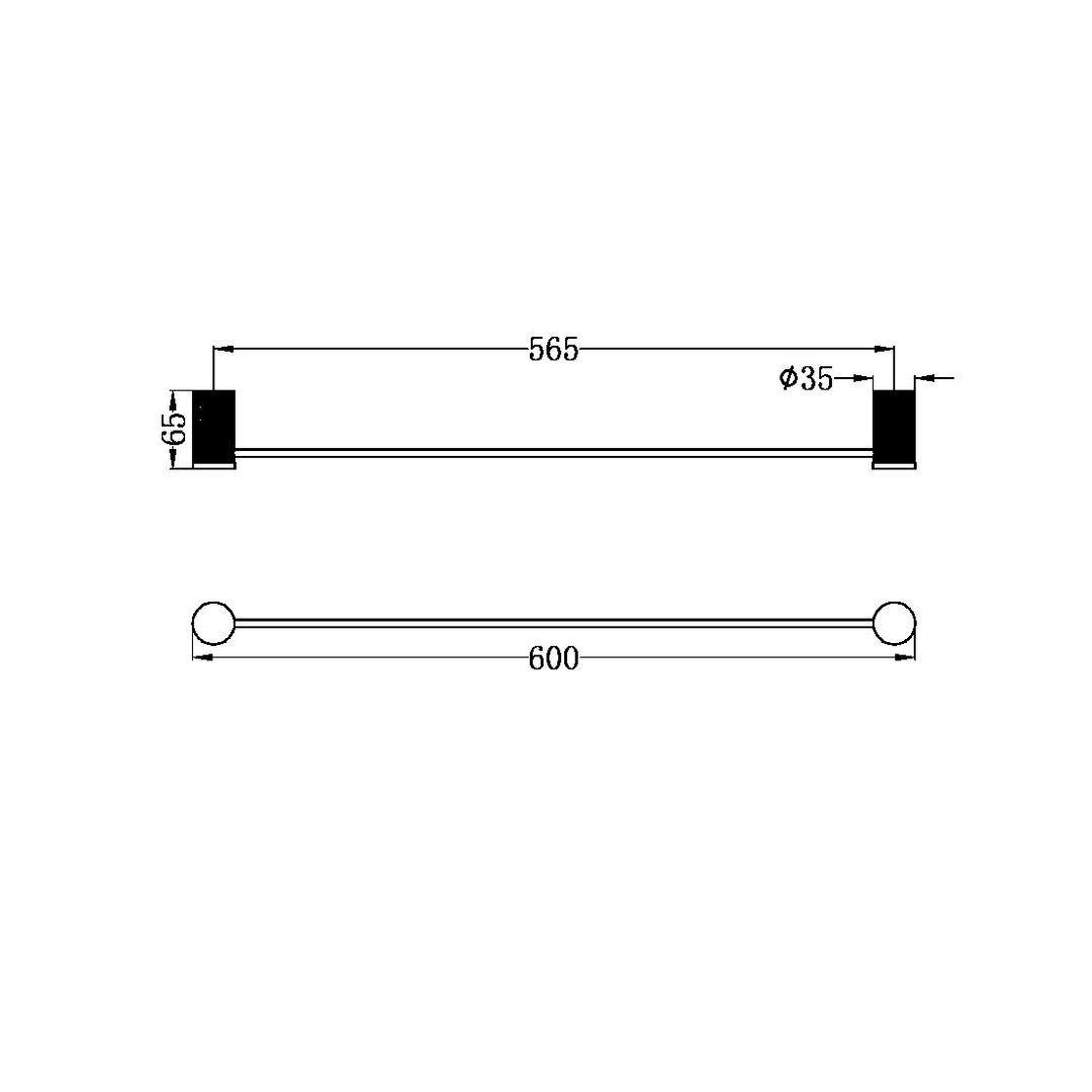 Nero Opal Single Towel Rail 600mm Graphite