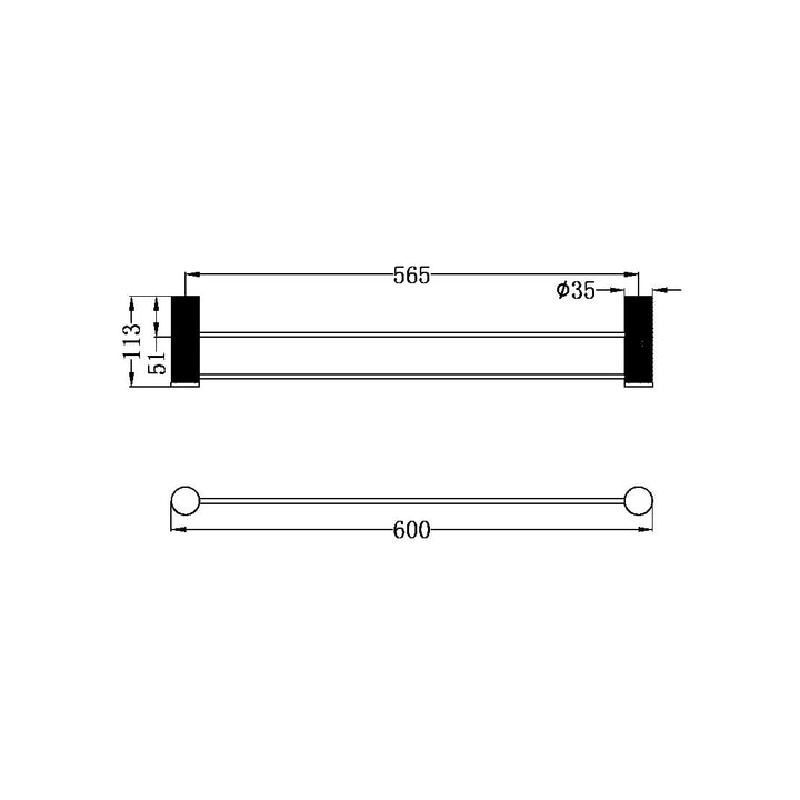 Nero Opal Double Towel Rail 600mm Graphite