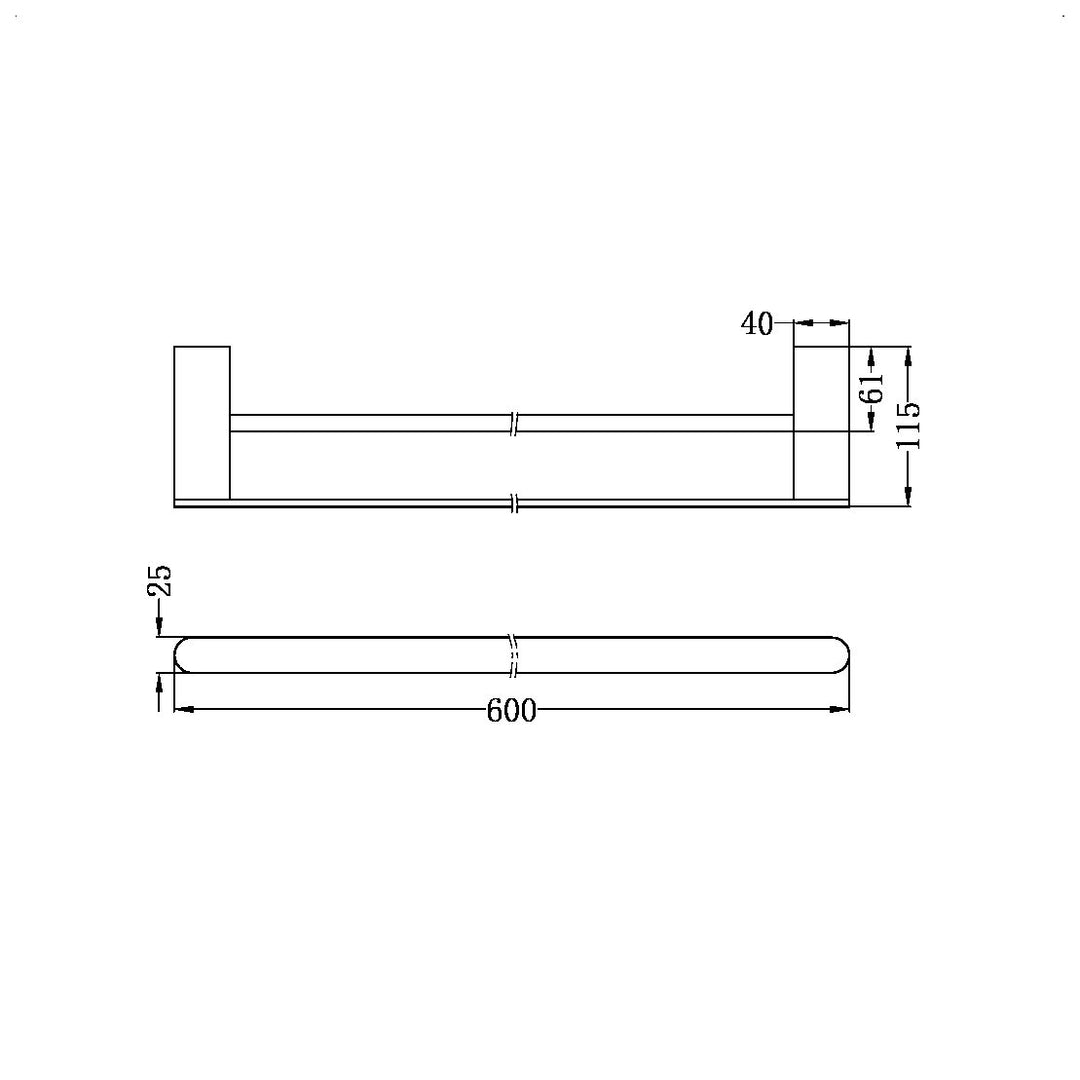 Nero Bianca Double Towel Rail 600mm Brushed Nickel