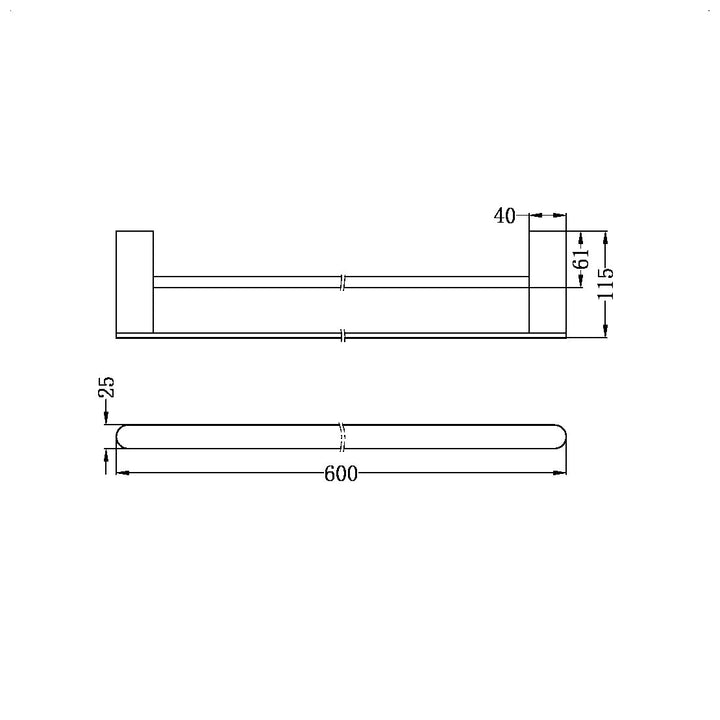 Nero Bianca Double Towel Rail 600mm Matte Black