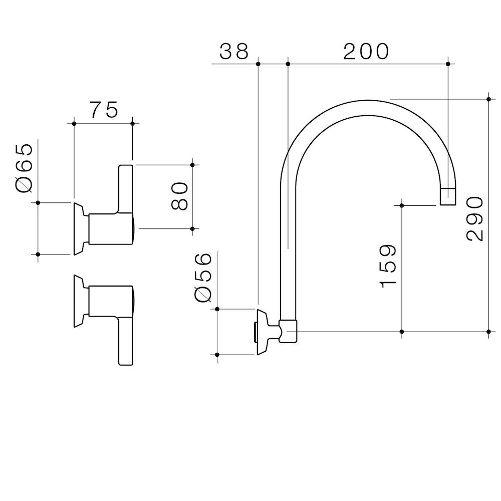 Caroma G Series+ Concealed Wall Sink Set (200mm outlet + 80mm handles)