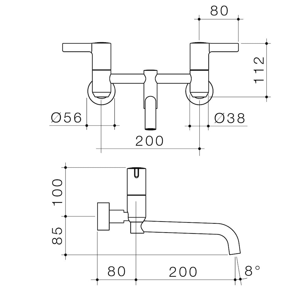 Caroma G Series+ Underslung Exposed Wall Sink Set (200mm outlet + 80mm handles)