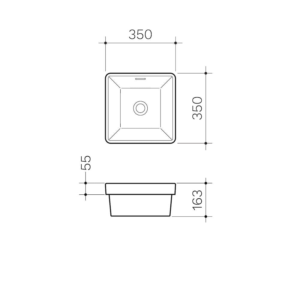 Clark Square Inset Basin 350mm (No Tap Hole)