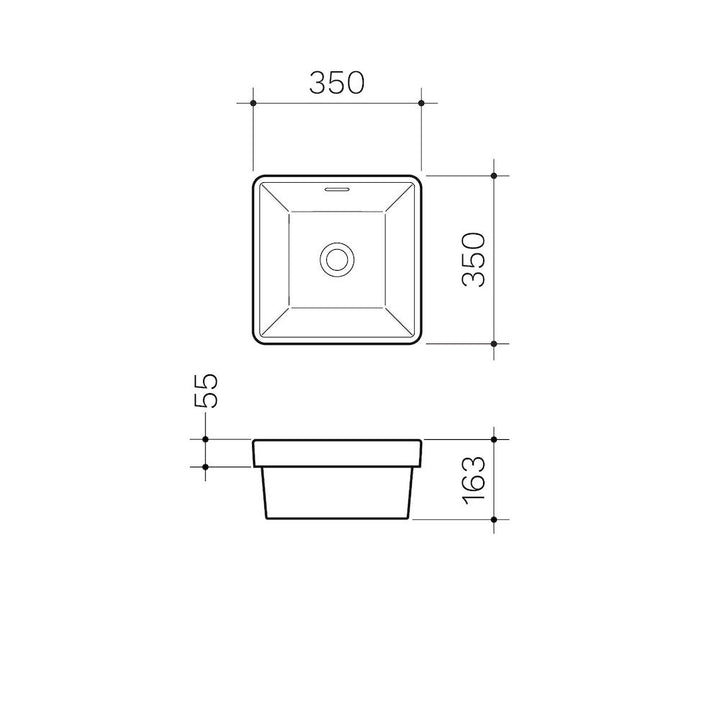 Clark Square Inset Basin 350mm (No Tap Hole)