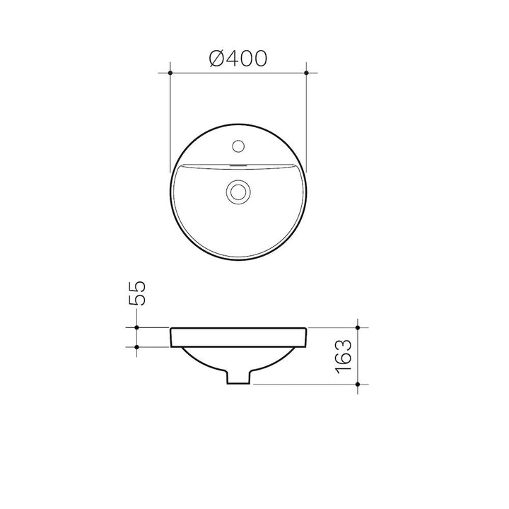 Clark Round Inset Basin with Tap Landing 400mm (1 Tap Hole)