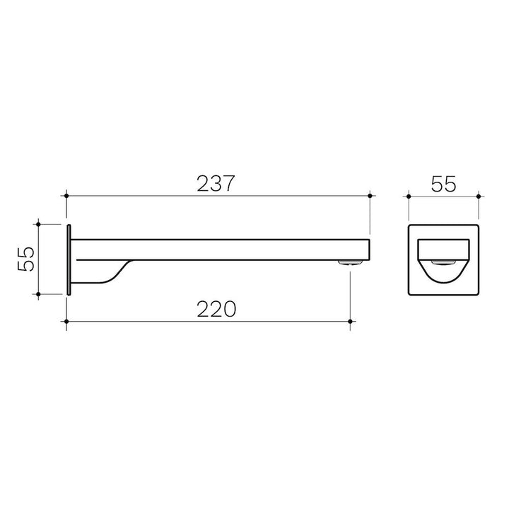 Clark Square Wall Basin/Bath Outlet 220mm - Chrome