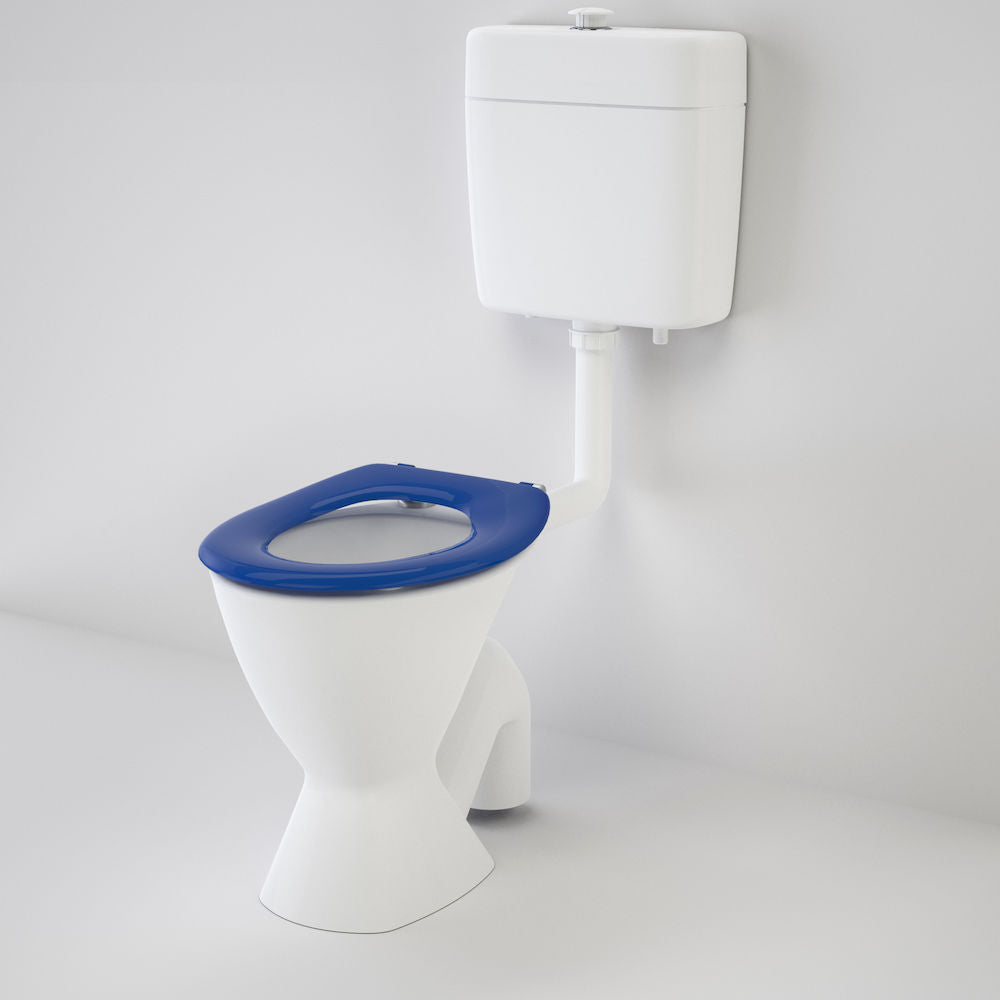 Caroma Care 100 V2 Connector (S Trap) Suite with Caravelle Care Single Flap Seat - Sorrento Blue