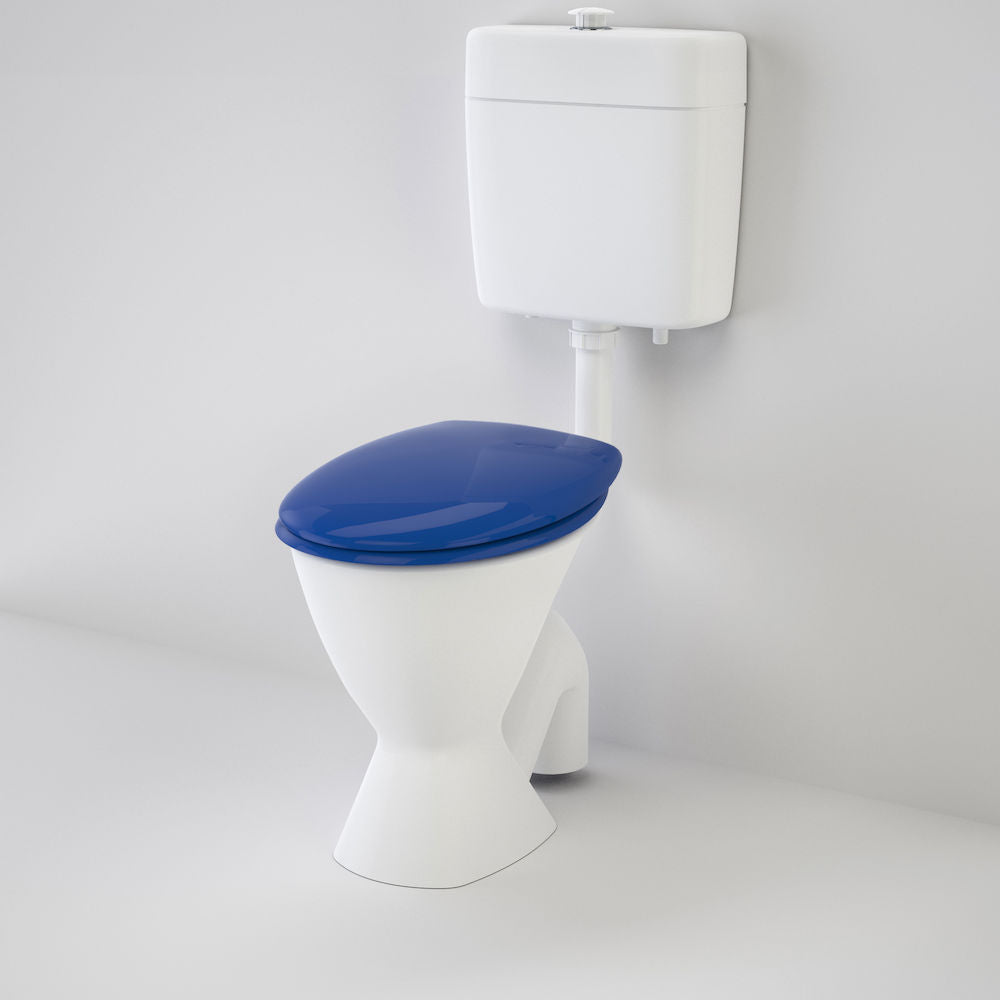 Caroma Care 100 V2 Connector (S Trap) Suite with Caravelle Care Double Flap Seat - Sorrento Blue