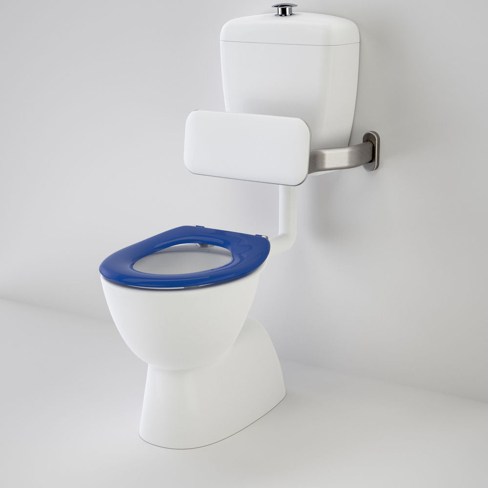 Caroma Care 400 Connector (S Trap) Suite with Backrest and Caravelle Care Single Flap Seat - Sorrento Blue