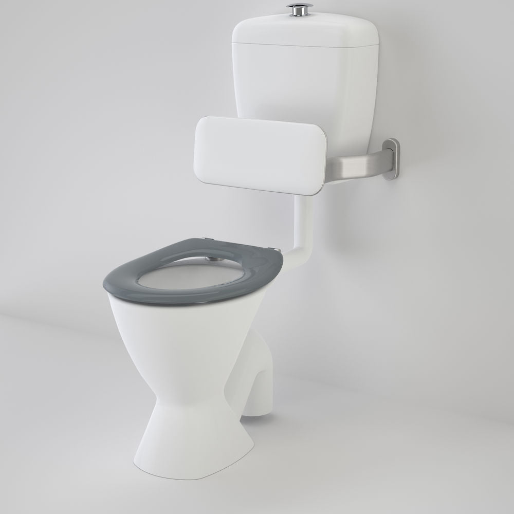 Caroma Care 300 Connector (S Trap) Suite with Backrest and Caravelle Care Single Flap Seat - Anthracite Grey