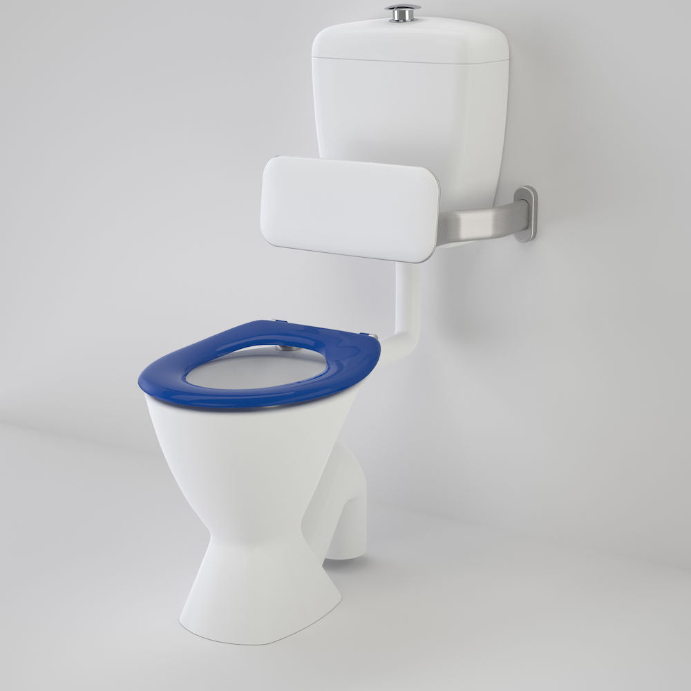 Caroma Care 300 Connector (S Trap) Suite with Backrest and Caravelle Care Single Flap Seat - Sorrento Blue