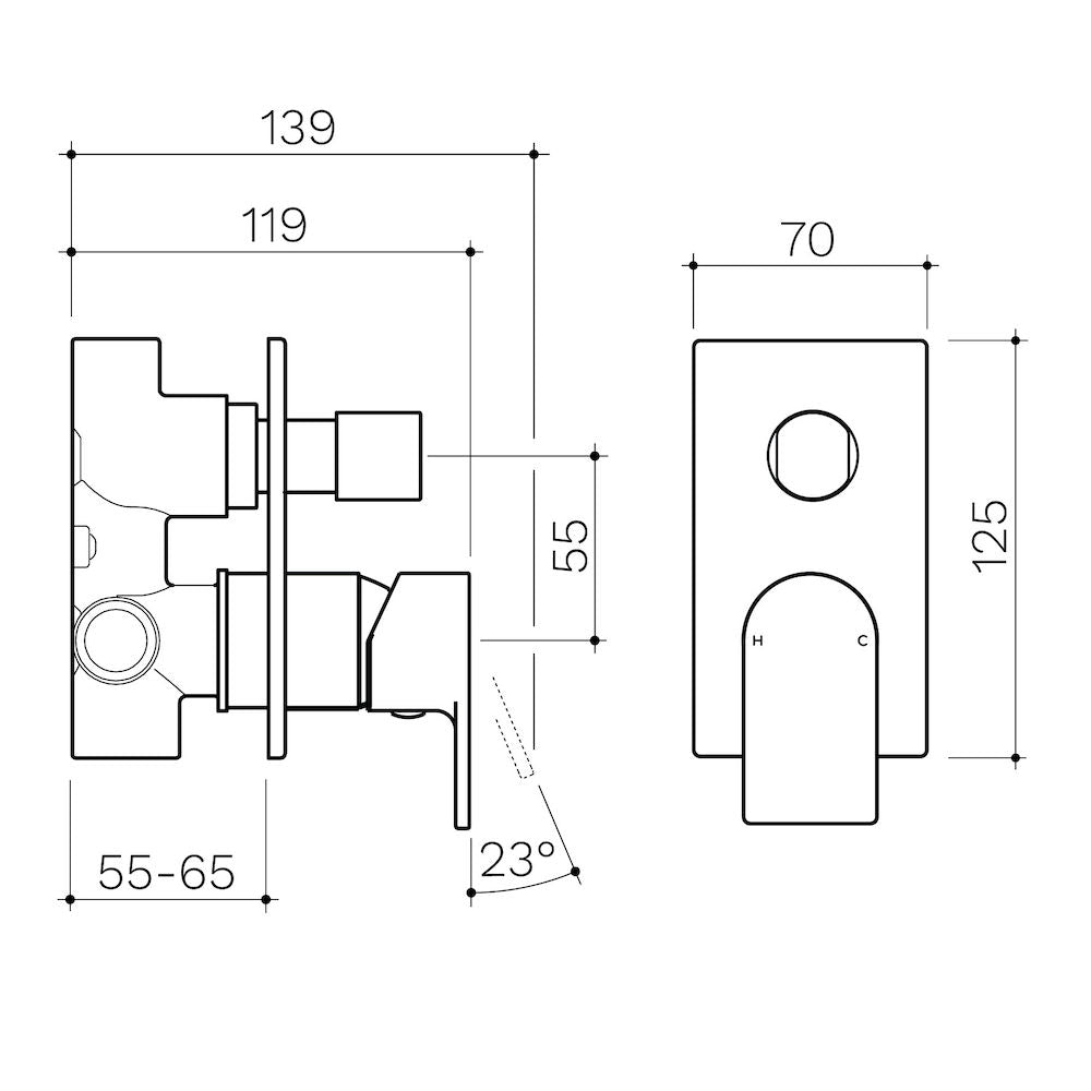 Clark Round Square Wall Mixer with Diverter - Chrome