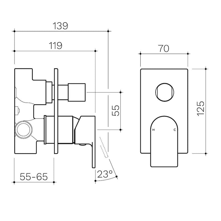 Clark Round Square Wall Mixer with Diverter - Chrome