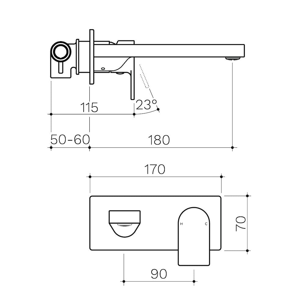 Clark Round Square Wall Basin/Bath Mixer 180mm - Chrome