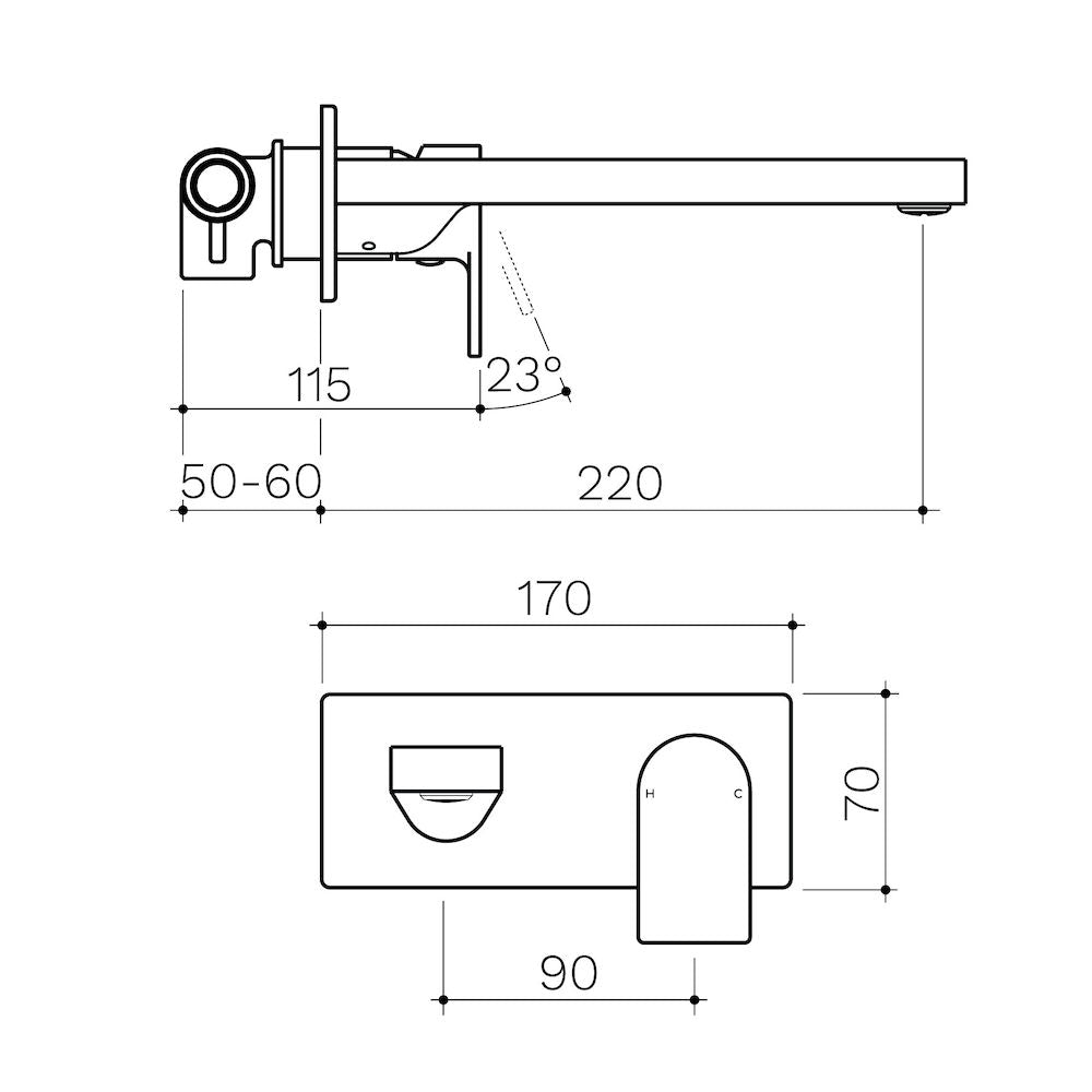 Clark Round Square Wall Basin/Bath Mixer 220mm - Matte Black