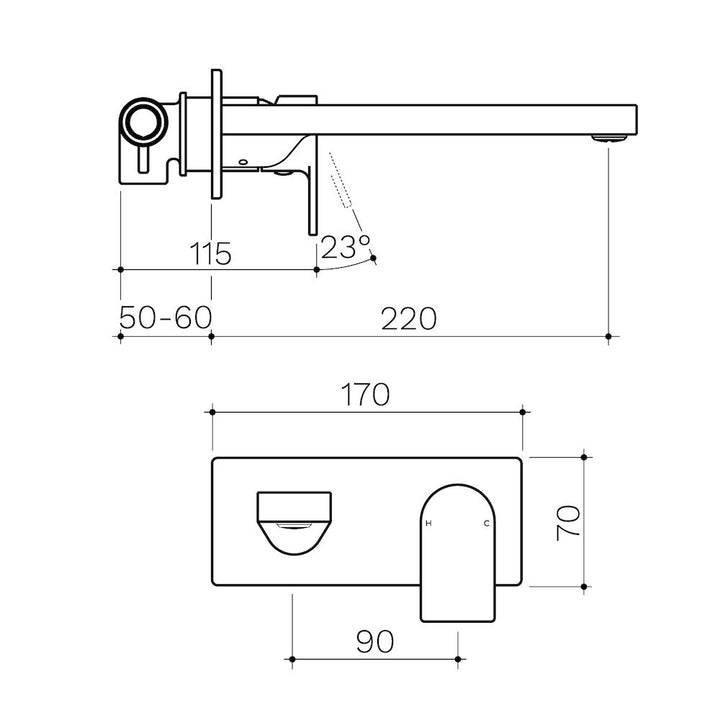 Clark Round Square Wall Basin/Bath Mixer 220mm - Matte Black