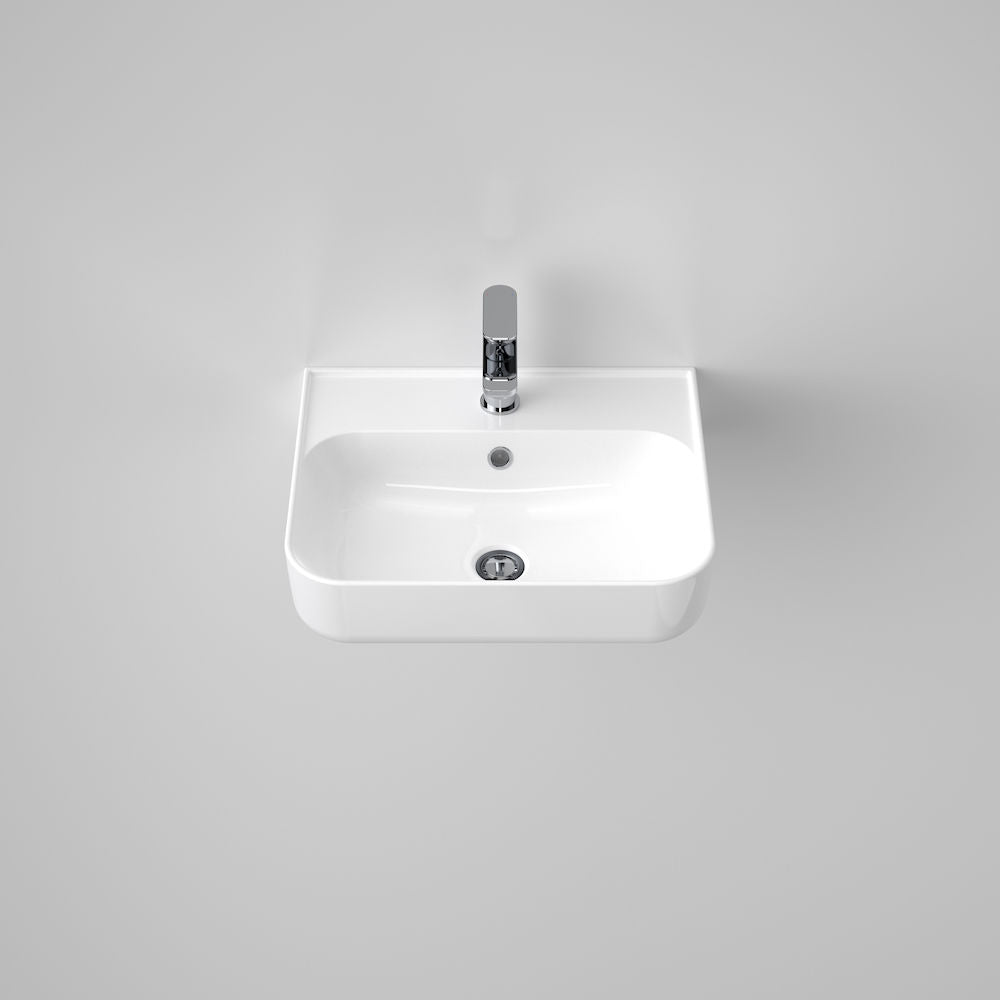 Caroma Tribute Rectangle 500 Wall Basin 1 Tap Hole Overflow