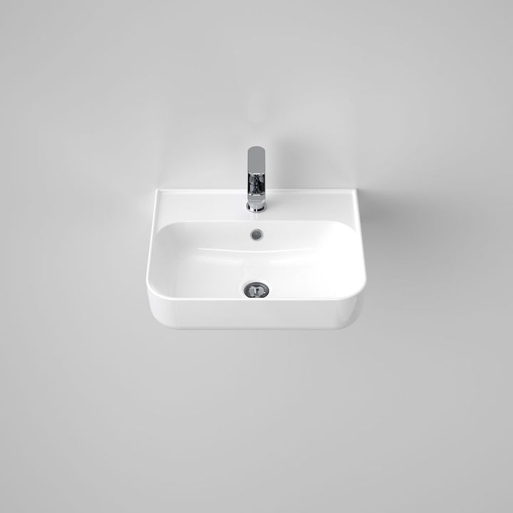 Caroma Tribute Rectangle 500 Wall Basin 1 Tap Hole Overflow