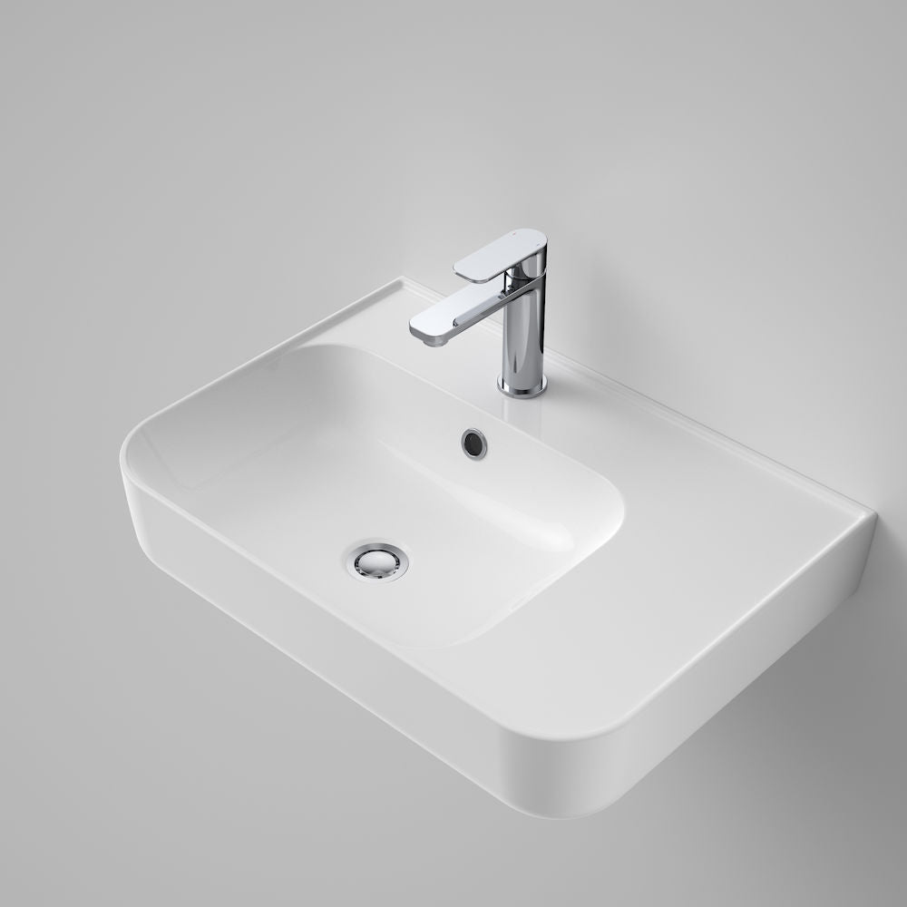 Caroma Tribute Rectangle 600 Right Hand Shelf Wall Basin 1 Tap Hole Overflow