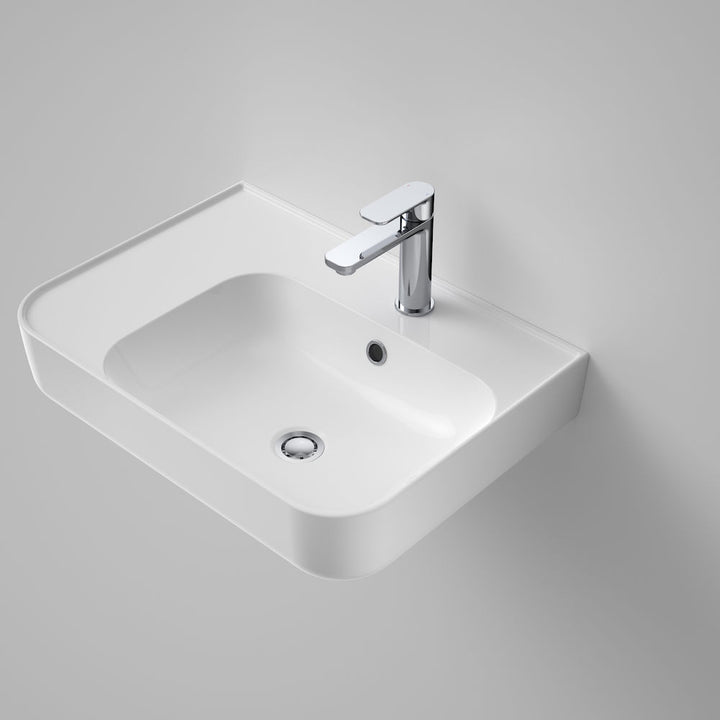 Caroma Tribute Rectangle 600 Left Hand Shelf Wall Basin 1 Tap Hole Overflow