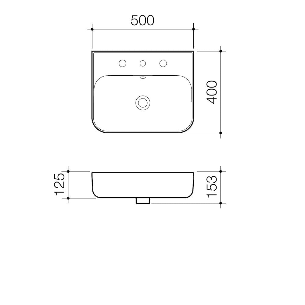 Caroma Tribute Rectangle 500 Wall Basin 1TH OF