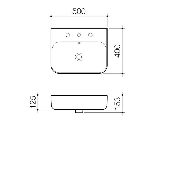Caroma Tribute Rectangle 500 Wall Basin 1TH OF