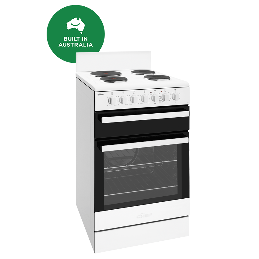Chef CFE535WB 54 cm Freestanding Electric Cooker Separate Grill & Solid Elements Built In Australia