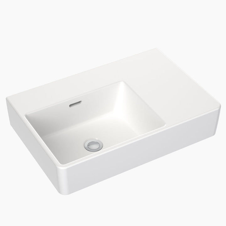 Clark Square Wall Basin Right Hand Shelf 600mm (No Tap Hole)