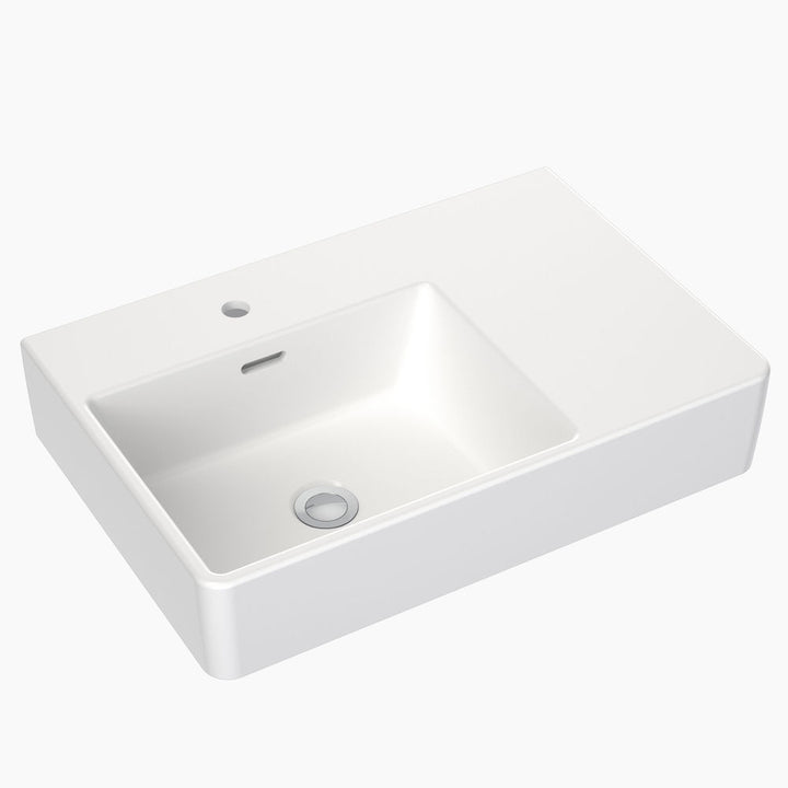 Clark Square Wall Basin Right Hand Shelf 600mm (1 Tap Hole)