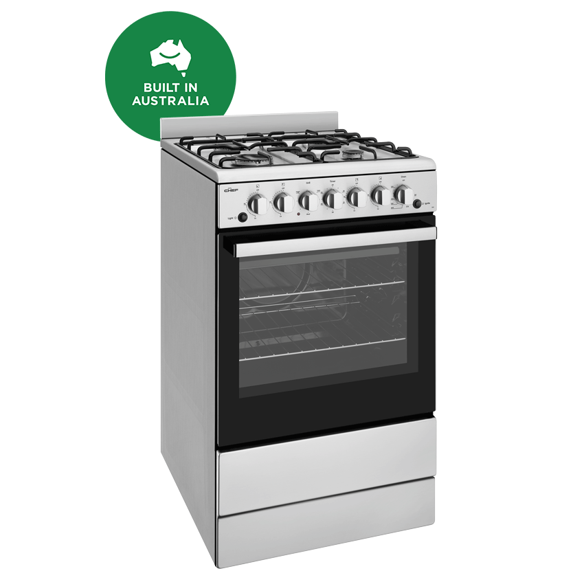 Chef CFG504SBNG 54 cm Freestanding Gas Cooker Stainless Steel Nat Gas With Convection Oven & Electronic Ignition Built In Australia