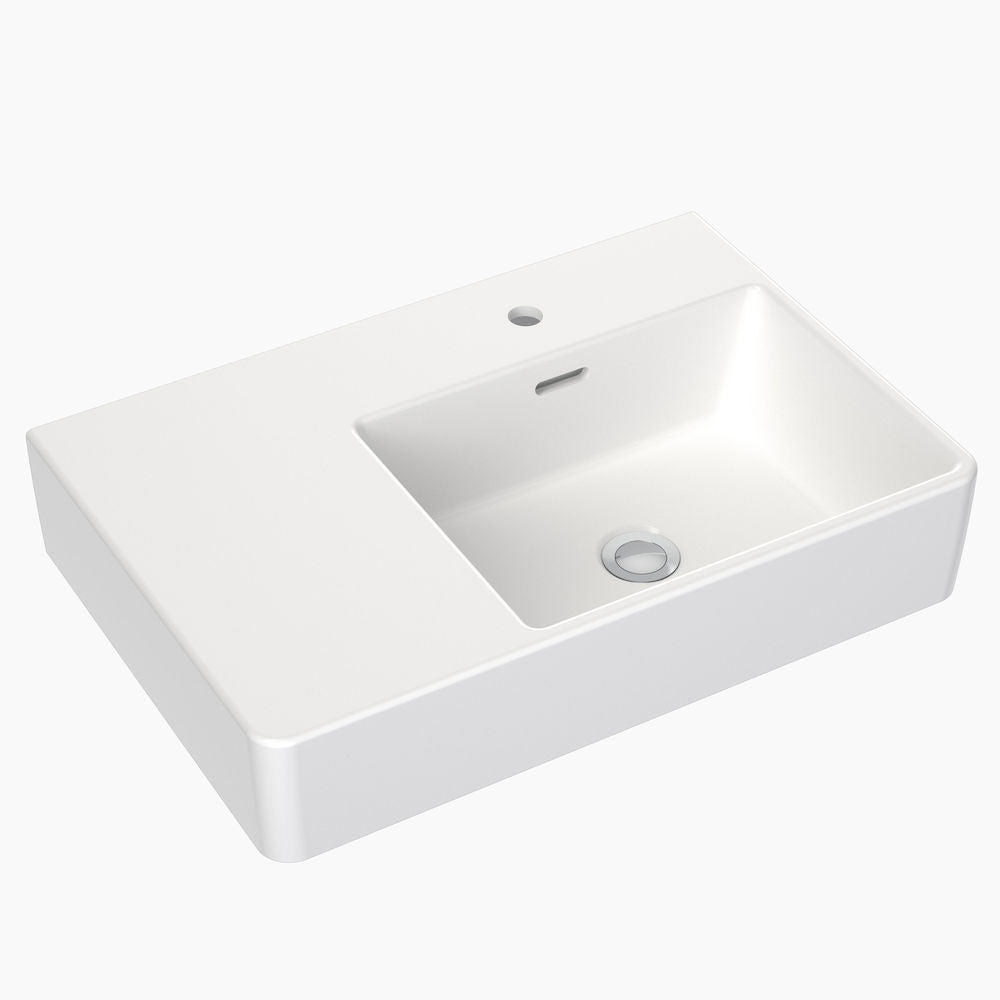 Clark Square Wall Basin Left Hand Shelf 600mm (1 Tap Hole)