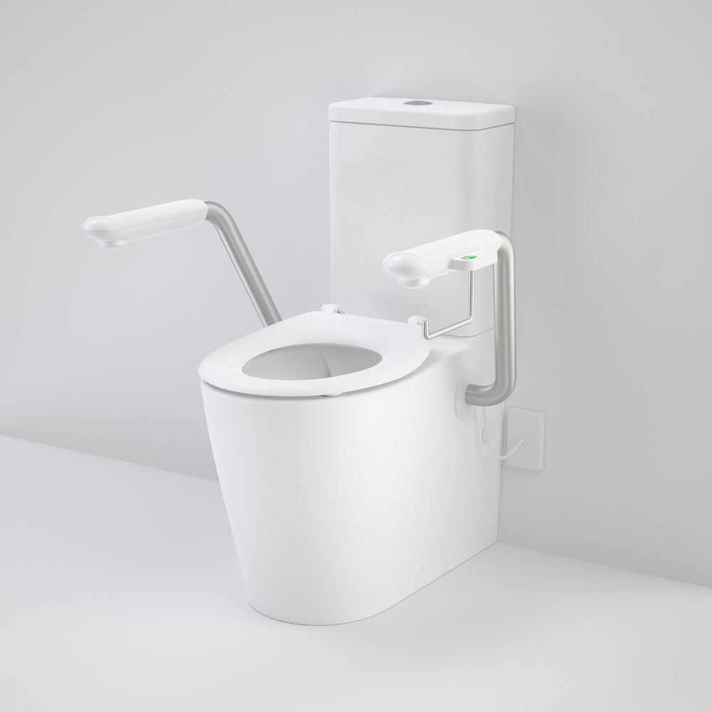 Caroma Care 660 Cleanflush Wall Faced Close Coupled Easy Height BI Suite with Nurse Call Armrests Left and Caravelle Single Flap Seat White