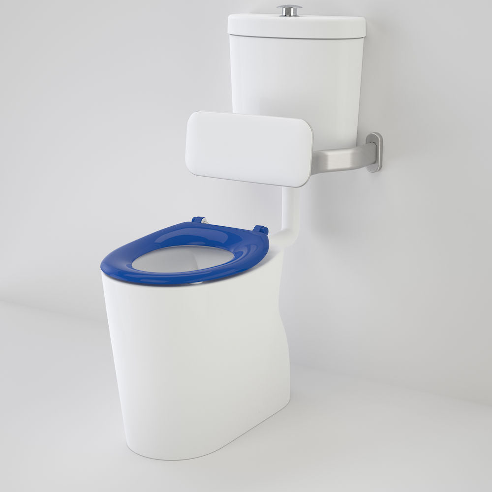 Caroma Care 610 Cleanflush Connector S Trap Suite with Backrest and Caravelle Single Flap Seat Sorrento Blue