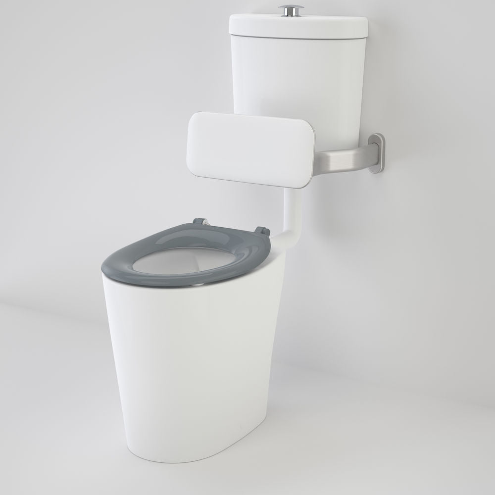 Caroma Care 610 Cleanflush Connector P Trap Suite with Backrest and Caravelle Single Flap Seat Anthracite Grey