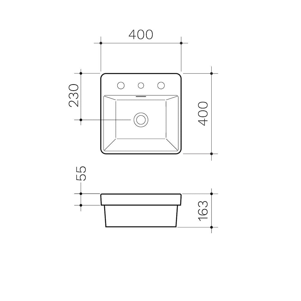 Clark Square Inset Basin with Tap Landing 400mm (3 Tap Hole)