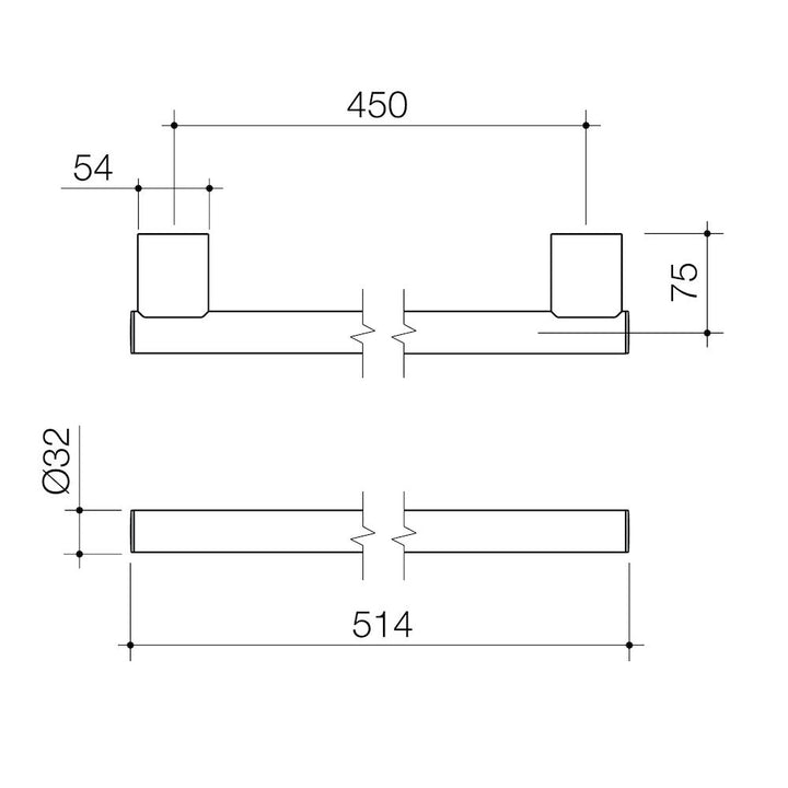 Caroma Opal Support Rail 450mm Straight - Chrome