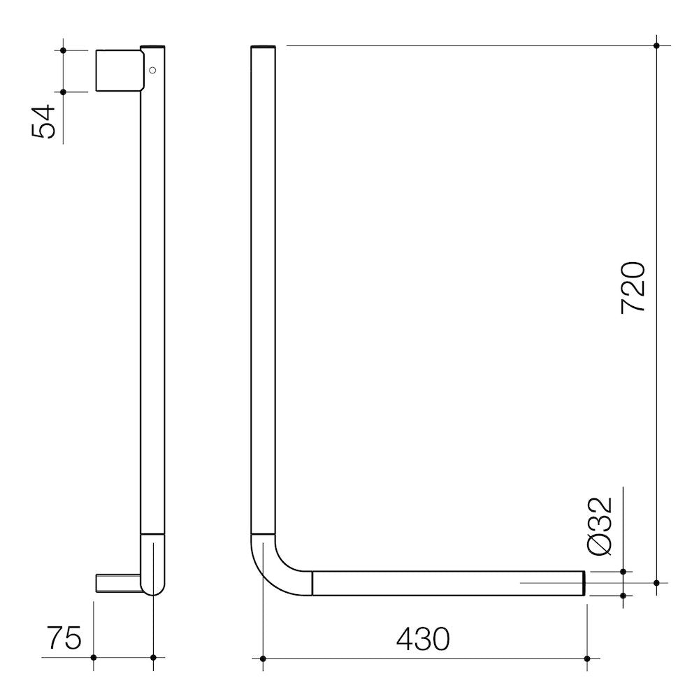 Caroma Opal Support Rail 90 Degree Angled - Chrome