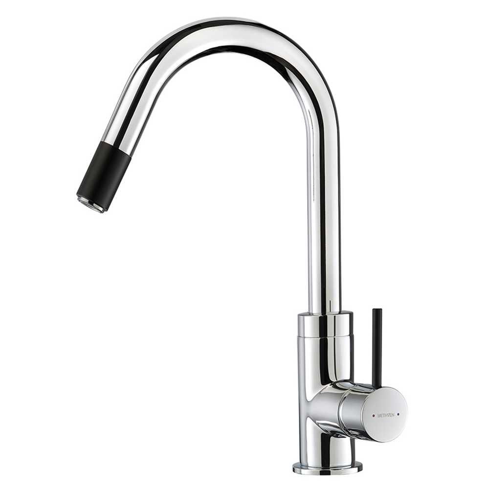Methven CULINARY GOOSENECK SINK MIXER PULL OUT CHROME/BLACK ACCENT