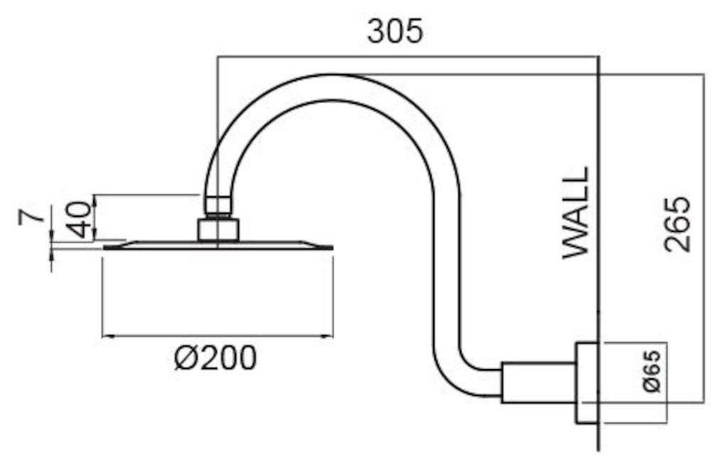 Methven STAINLESS STEEL WALL SHOWER SWAN ARM 200MM CHROME