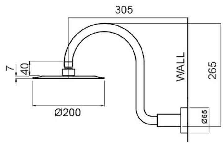 Methven STAINLESS STEEL WALL SHOWER SWAN ARM 200MM CHROME