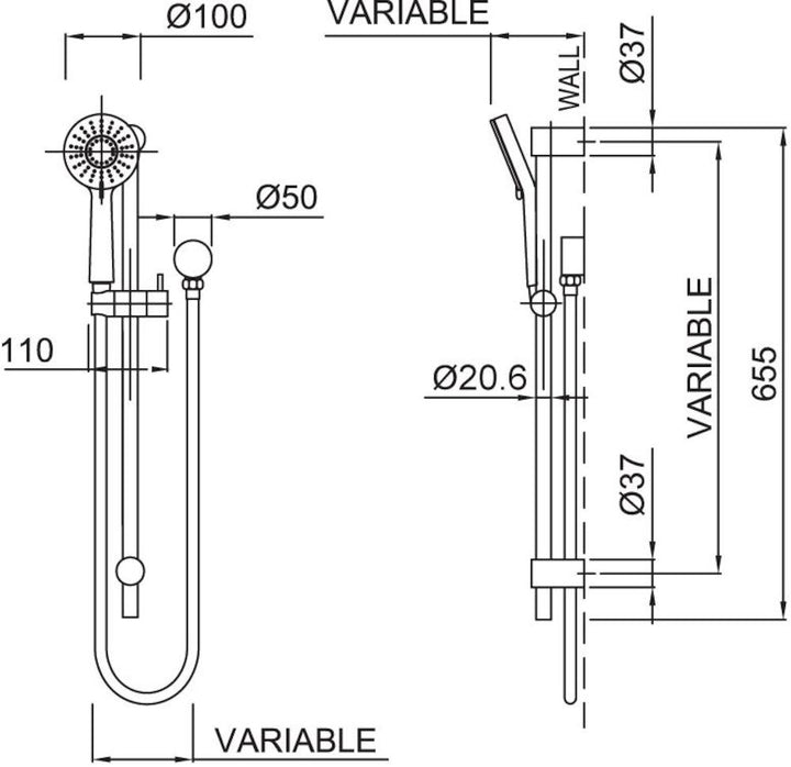 Methven KROME 100MM RAIL SHOWER AIRSTREAM 3 FUNCTION CHROME