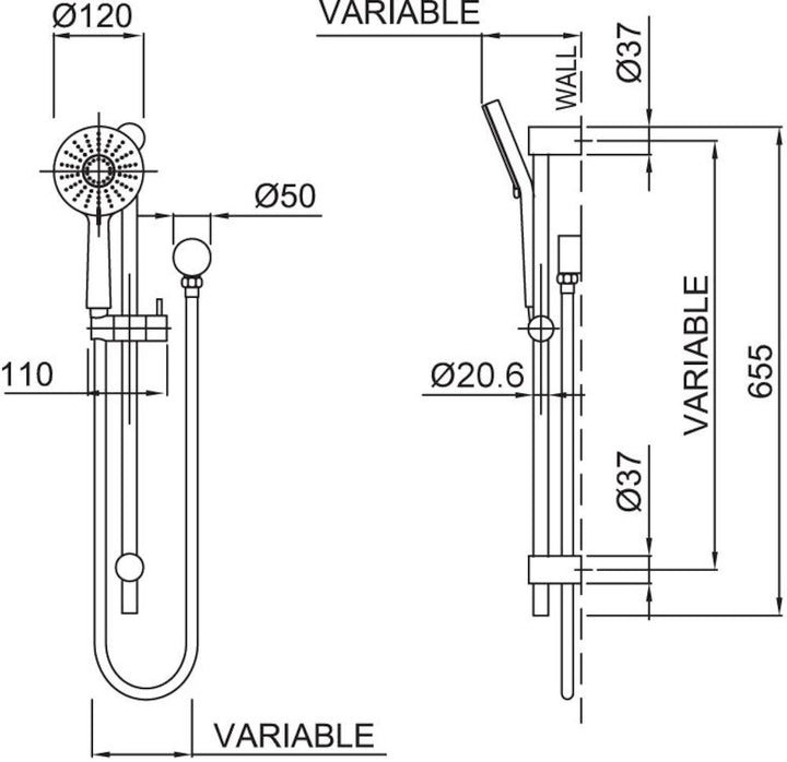 Methven KROME 120MM RAIL SHOWER AIRSTREAM 3 FUNCTION CHROME