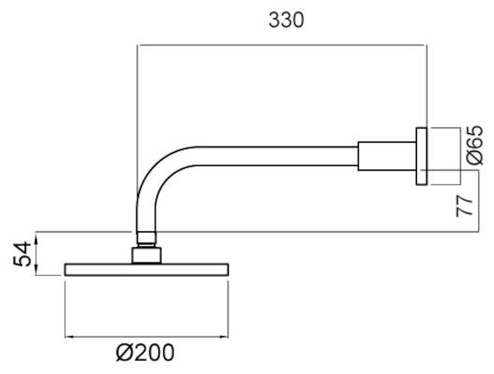 Methven KROME OVERHEAD SHOWER STRAIGHT ARM 200MM MATTE BLACK