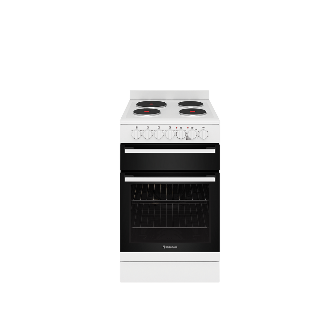 Westinghouse WFE532WC 54 cm Freestanding Electric Cooker Solid Elements Fan Forced & Separate Griller Built In Australia