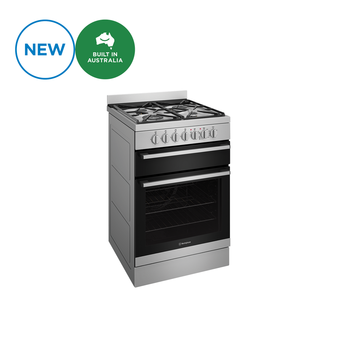 Westinghouse WFE612SC 60 cm Freestanding Dual Fuel Cooker & Electric Fan Forced Oven & Separate Griller