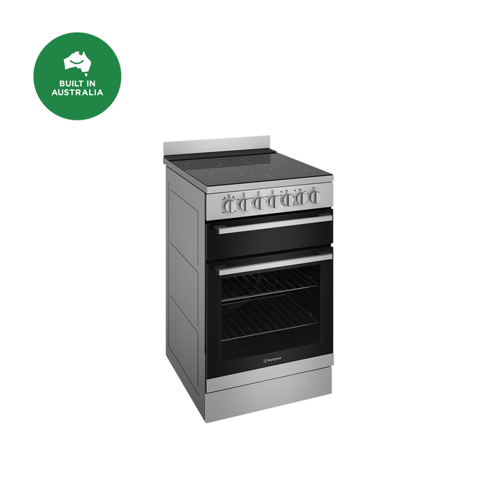 WESTINGHOUSE 54 CM FREESTANDING ELECTRIC COOKER STAINLESS STEEL CERAMIC GLASS TOP & SEPARATE GRILLER BUILT IN AUSTRALIA